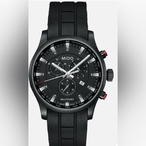 Mido Black and Red Multifort Chronograph Watch rubber strap mens watch